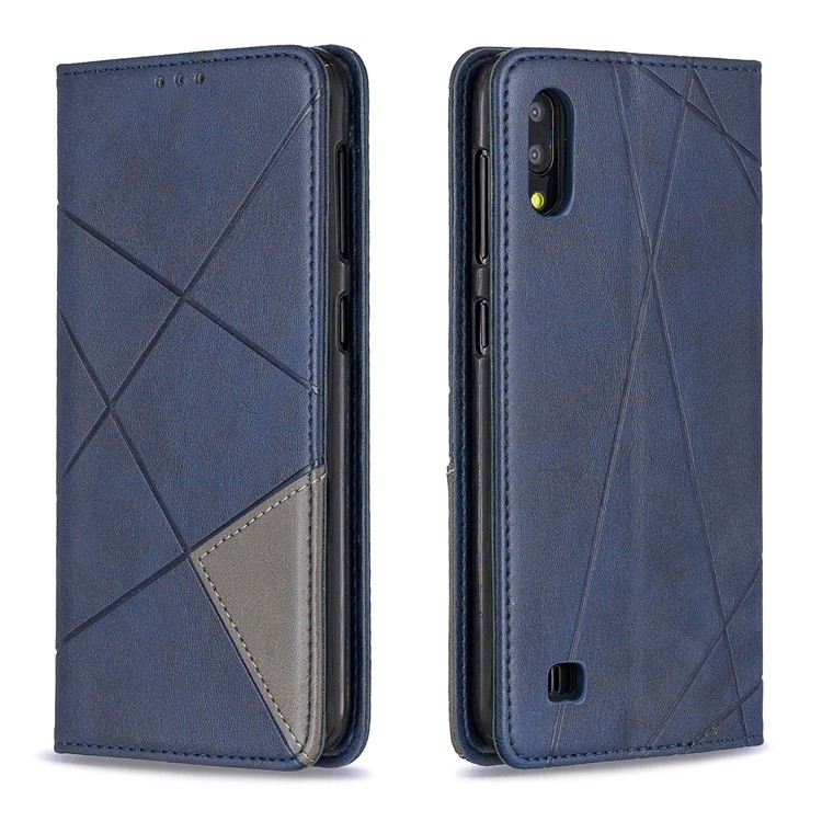 Patrón Geométrico Autoabsorbido Titular De La Tarjeta PU Cuero Carcasa Del Teléfono Para Samsung Galaxy M10 / A10 - Azul Oscuro-9