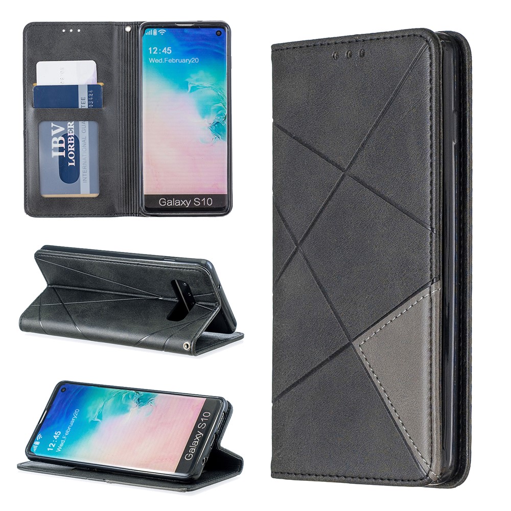 Geometrisches Muster Ledertelefongehäuse Mit Ständer Für Samsung Galaxy S10 - Schwarz-1