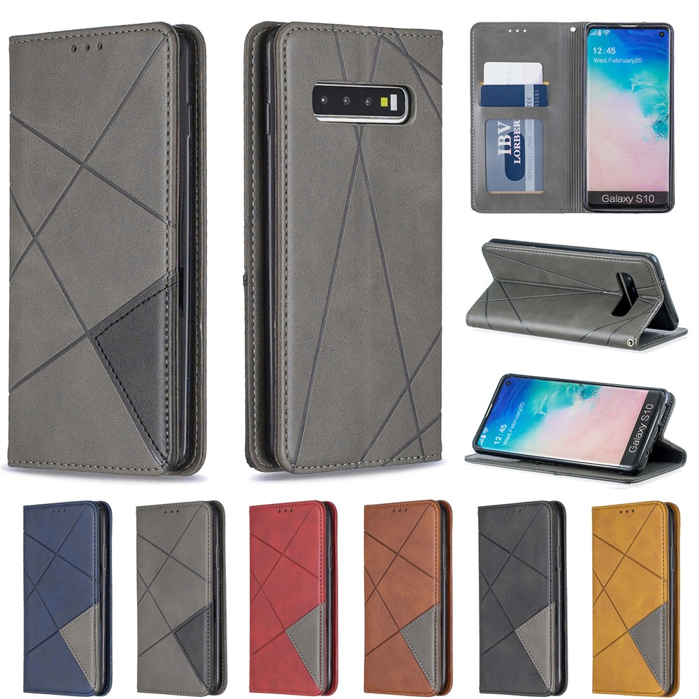 Geometrisches Muster Ledertelefongehäuse Mit Ständer Für Samsung Galaxy S10 - Schwarz-10