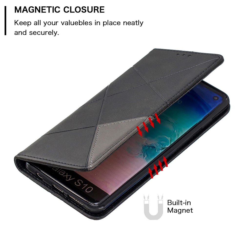 Geometrisches Muster Ledertelefongehäuse Mit Ständer Für Samsung Galaxy S10 - Schwarz-3