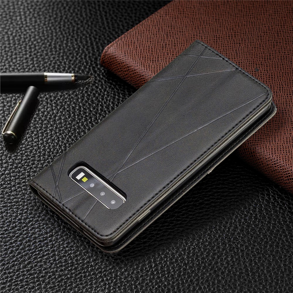 Geometrisches Muster Ledertelefongehäuse Mit Ständer Für Samsung Galaxy S10 - Schwarz-6