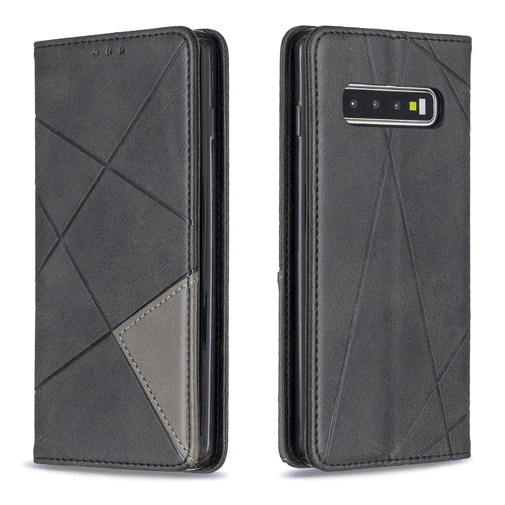 Geometrisches Muster Ledertelefongehäuse Mit Ständer Für Samsung Galaxy S10 - Schwarz-9