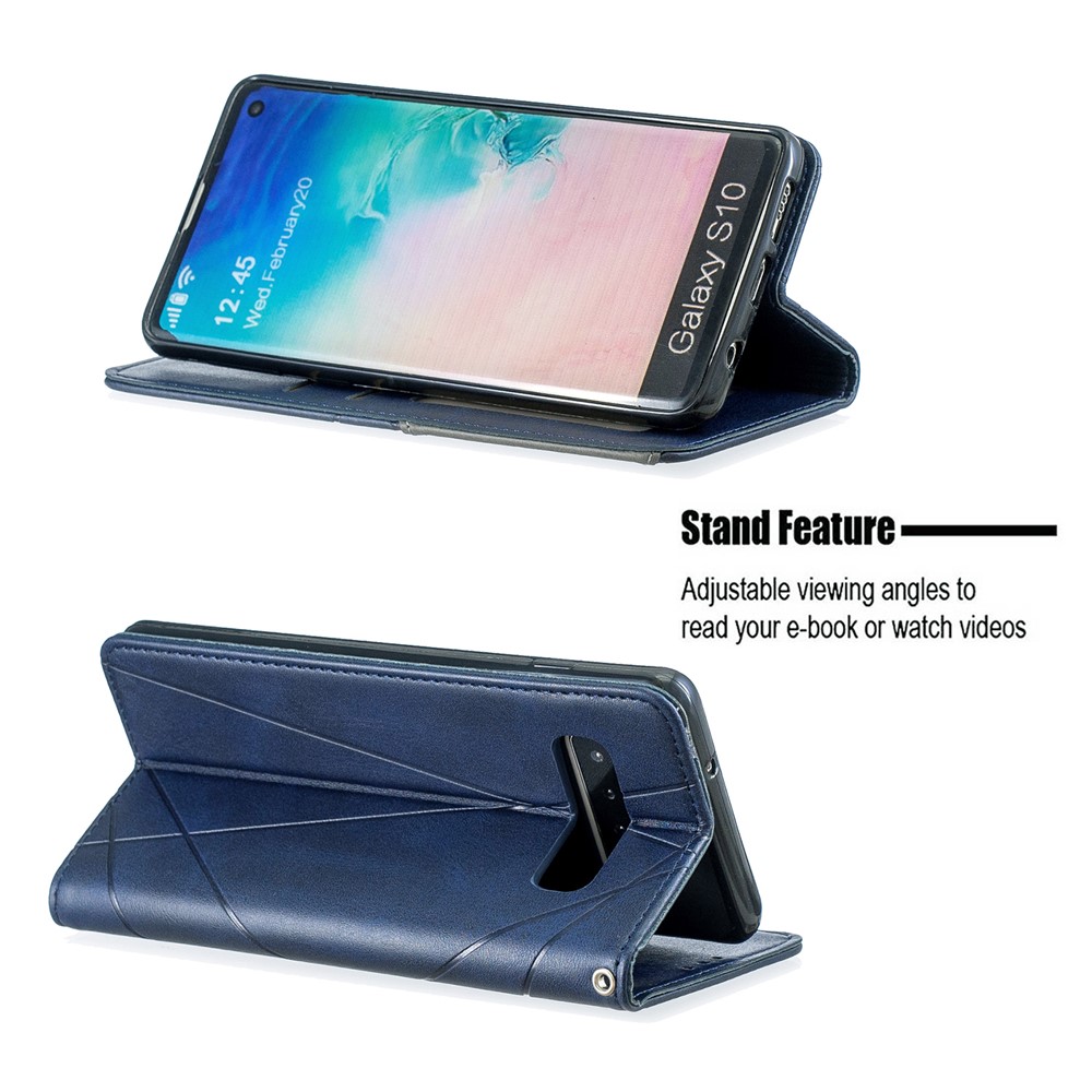 Modèle Géométrique Cuir de Téléphone en Cuir Avec Support Pour Samsung Galaxy S10 - Bleu Foncé