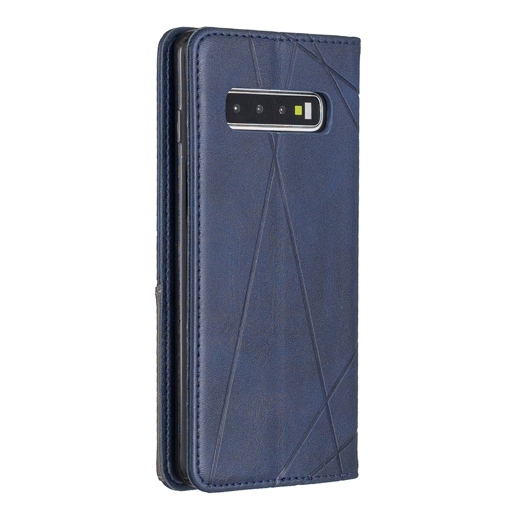 Cubierta de Teléfono de Cuero de Patrón Geométrico Con Soporte Para Samsung Galaxy S10 - Azul Oscuro