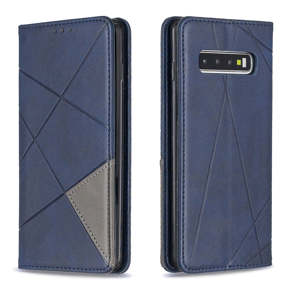 Cubierta de Teléfono de Cuero de Patrón Geométrico Con Soporte Para Samsung Galaxy S10 - Azul Oscuro