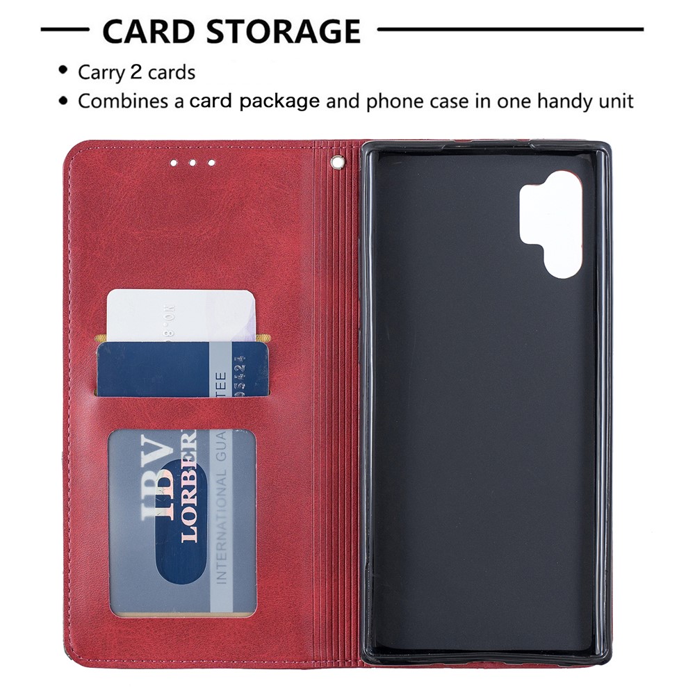 Caso De Couro Auto-absorvido Do Carrinho Do Telemóvel Com Os Entalhes De Cartão Para A Nota Da Galáxia 10 De Samsung Pro - Vermelho-4