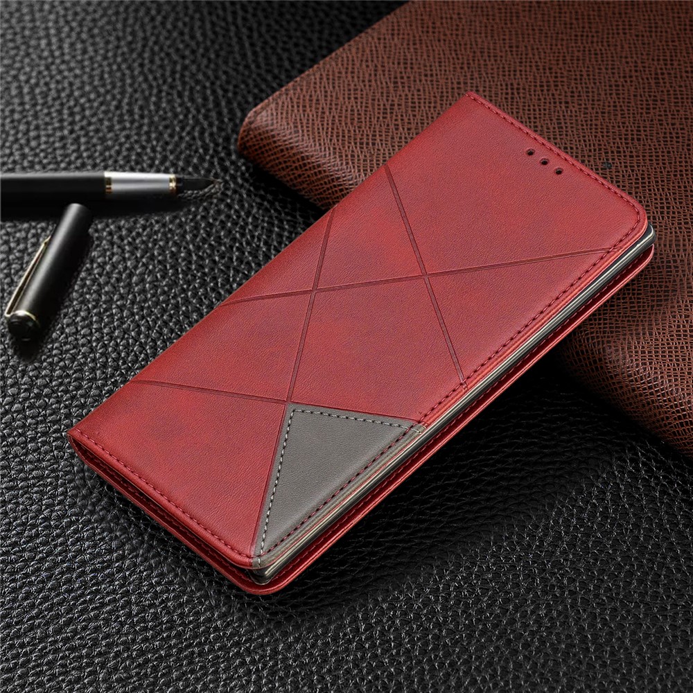 Caso De Couro Auto-absorvido Do Carrinho Do Telemóvel Com Os Entalhes De Cartão Para A Nota Da Galáxia 10 De Samsung Pro - Vermelho-5