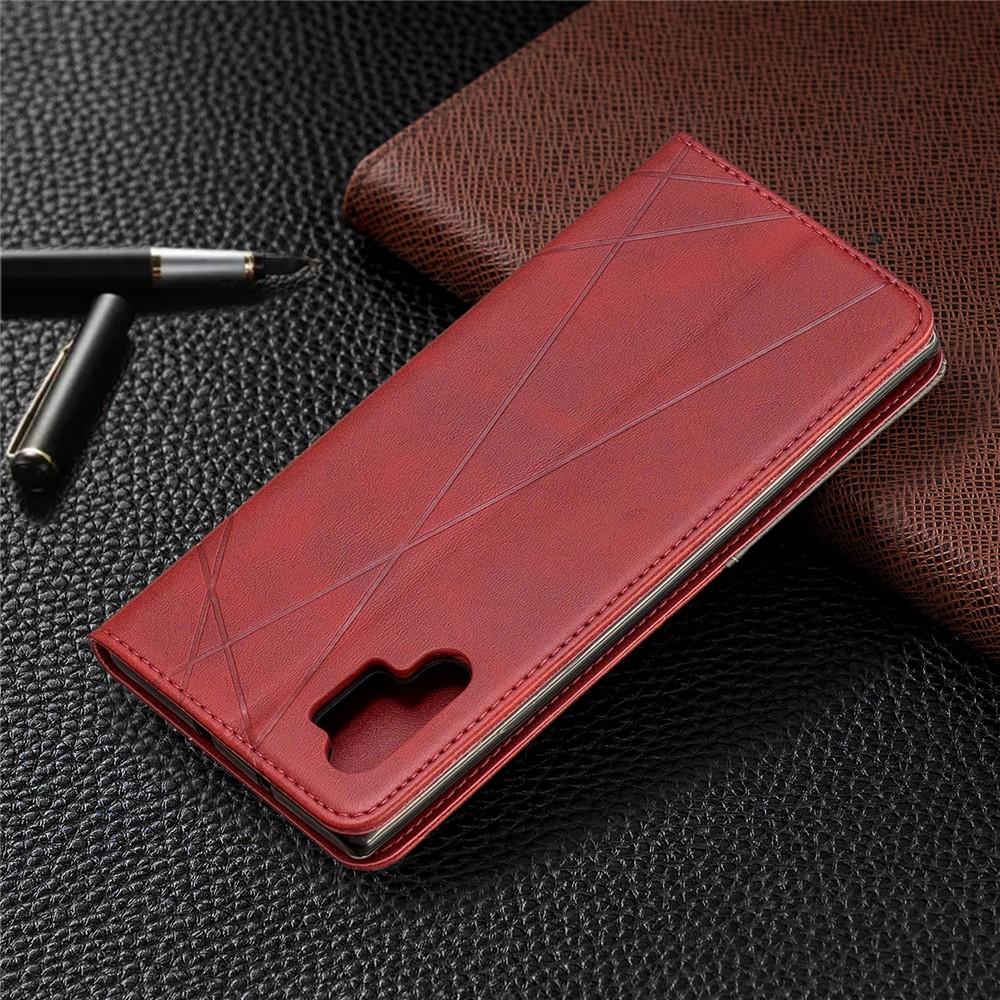 Caso De Couro Auto-absorvido Do Carrinho Do Telemóvel Com Os Entalhes De Cartão Para A Nota Da Galáxia 10 De Samsung Pro - Vermelho-6