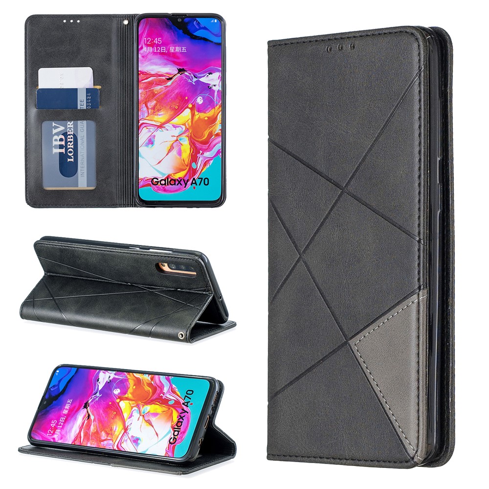 Geometric Pattern Leather Card Holder Case for Samsung Galaxy A70 - Black-1