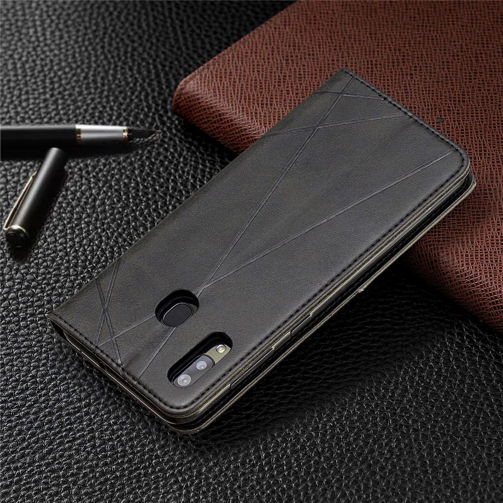 Geometric Pattern Leather Stand Case with Card Slots for Samsung Galaxy A20/A30 - Black-6