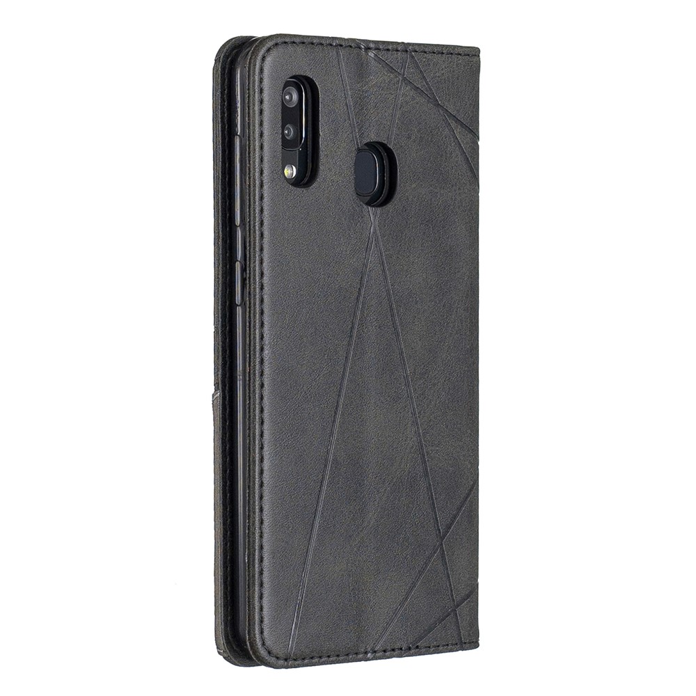 Estuche de Cuero de Patrón Geométrico Con Ranuras Para Tarjetas Para Samsung Galaxy A20/A30 - Negro