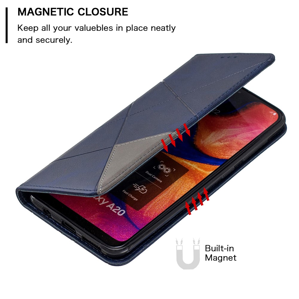 Geometric Pattern Leather Stand Case with Card Slots for Samsung Galaxy A20/A30 - Blue-3