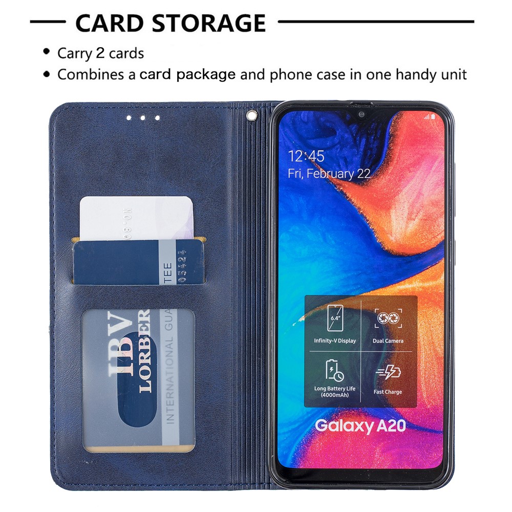 Geometric Pattern Leather Stand Case with Card Slots for Samsung Galaxy A20/A30 - Blue-4
