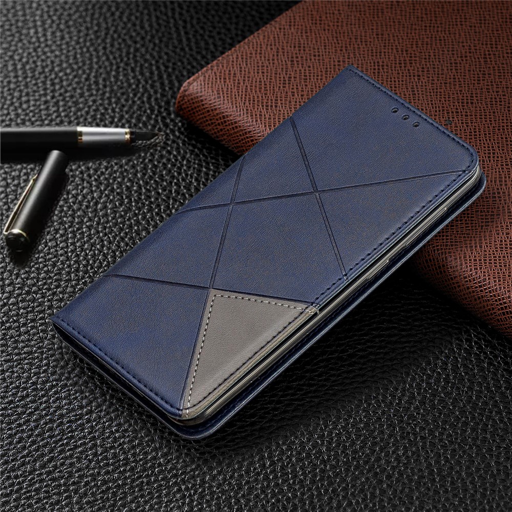 Geometric Pattern Leather Stand Case with Card Slots for Samsung Galaxy A20/A30 - Blue-5