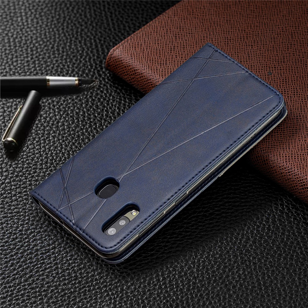 Geometric Pattern Leather Stand Case with Card Slots for Samsung Galaxy A20/A30 - Blue-6