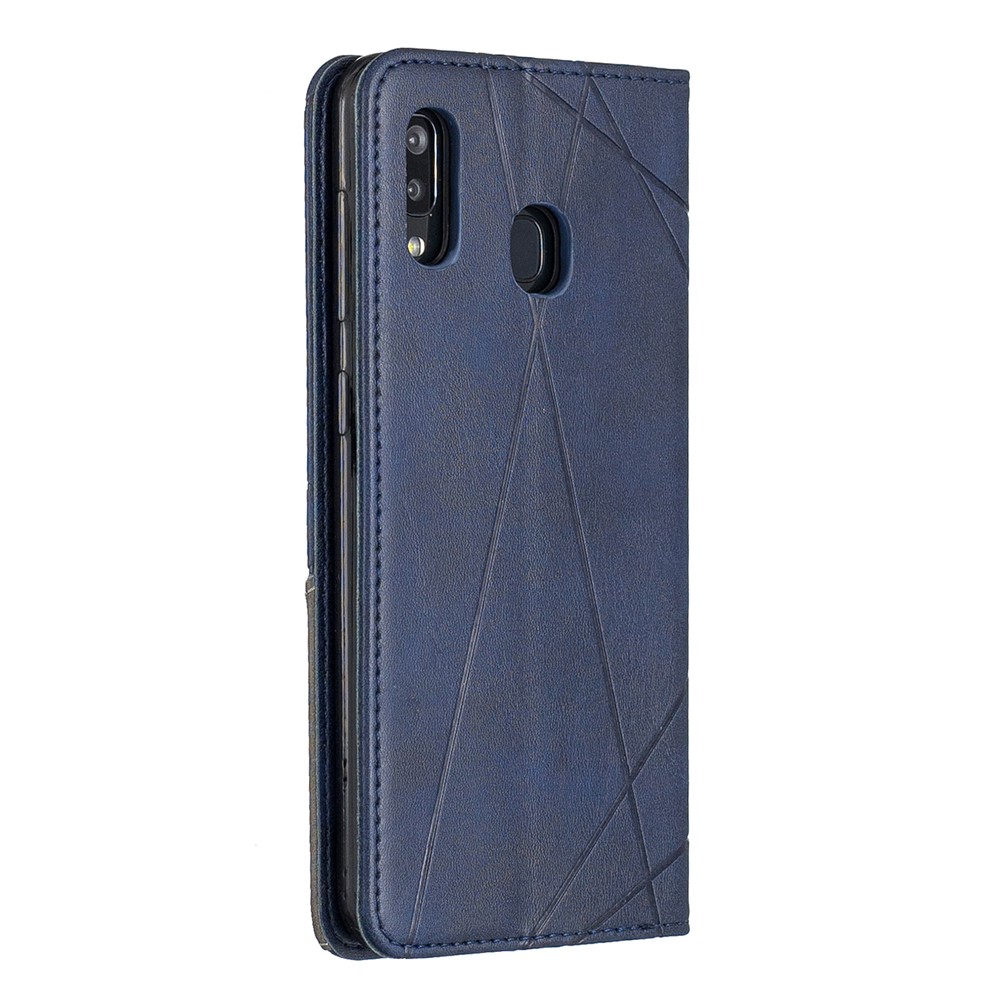 Geometric Pattern Leather Stand Case with Card Slots for Samsung Galaxy A20/A30 - Blue-8