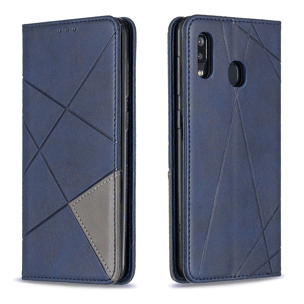 Geometric Pattern Leather Stand Case with Card Slots for Samsung Galaxy A20/A30 - Blue-9