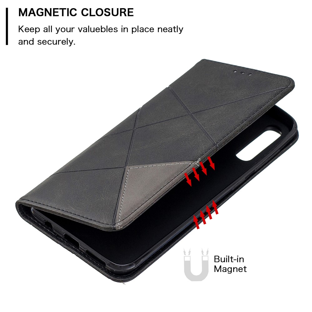 Geometric Pattern Leather Phone Case with Stand for Samsung Galaxy A50 - Black-3