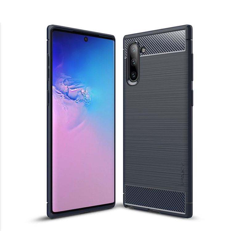 

IPAKY Drop-proof Brushed TPU Cover for Samsung Galaxy Note 10/Note 10 5G with Carbon Fiber Decorated - Dark Blue, Galaxy Note 10