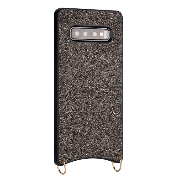 Sparkle Rhinestone Metal Lanyard TPU Phone Case Cover for Samsung Galaxy S10 - Black-2