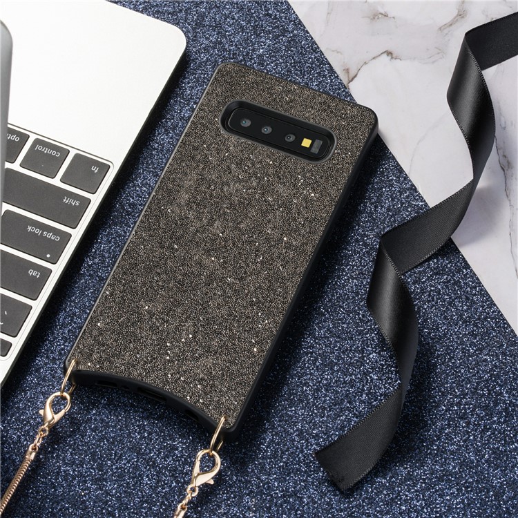 Sparkle Rhinestone Metal Lanyard TPU Phone Case Cover for Samsung Galaxy S10 - Black-5