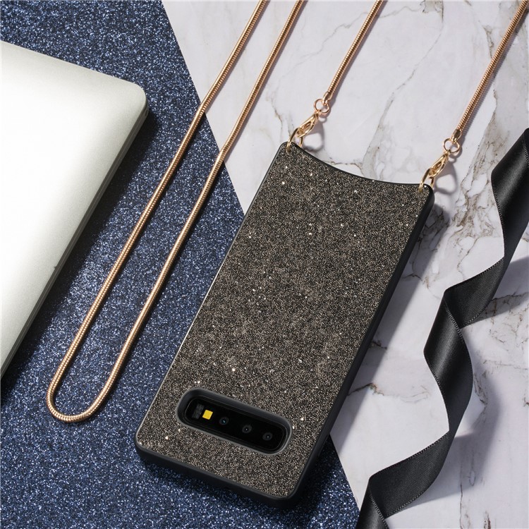 Sparkle Rhinestone Metal Lanyard TPU Phone Case Cover for Samsung Galaxy S10 - Black-6