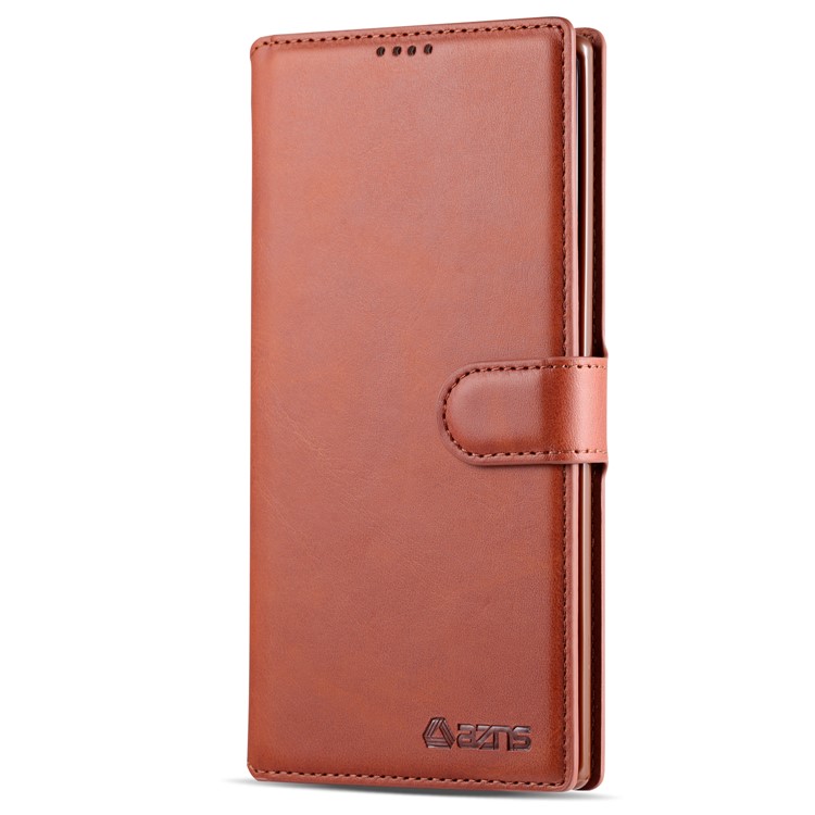 AZNS Wallet Leather Stand Phone Cover Casing Shell for Samsung Galaxy Note 10 - Brown-2