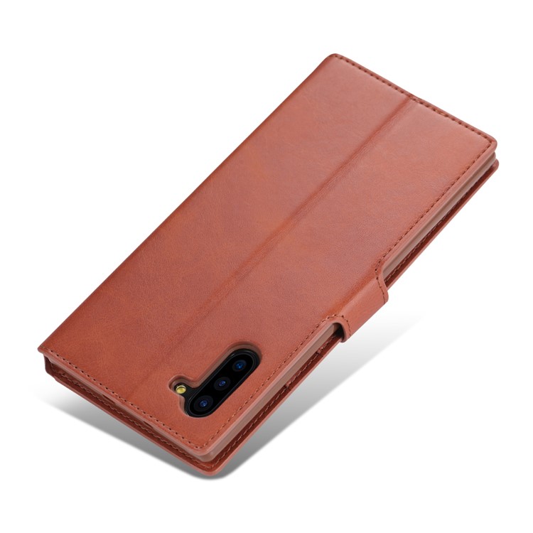 AZNS Wallet Leather Stand Phone Cover Casing Shell for Samsung Galaxy Note 10 - Brown-5