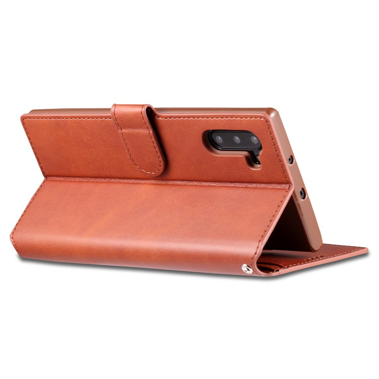 AZNS Wallet Leather Stand Phone Cover Casing Shell for Samsung Galaxy Note 10 - Brown-7