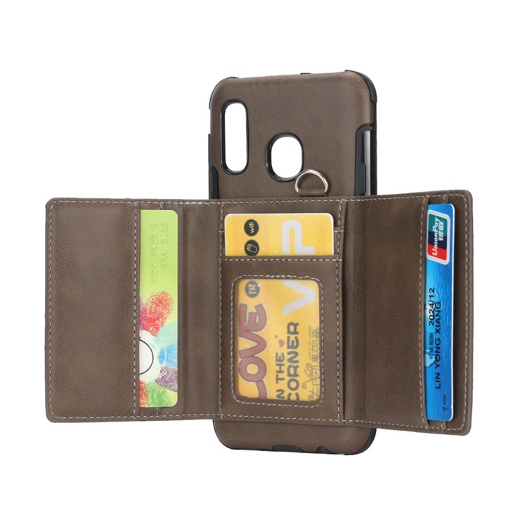 SHOUHUSHEN Card Holder PU Leather+PC+TPU Phone Casing for Samsung Galaxy A30 - Coffee-3