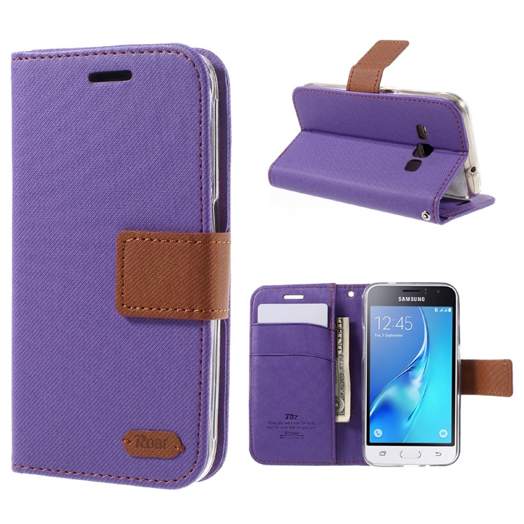 

ROAR Twill Leather Wallet Cover for Samsung Galaxy J1 (2016) - Purple, Galaxy J1 (2016)
