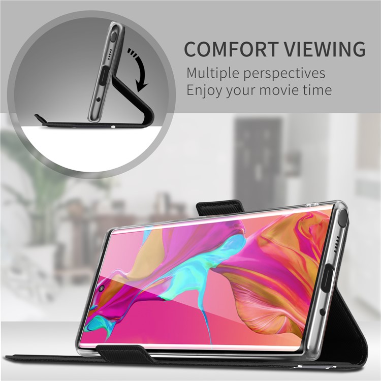 Estuche Para Teléfono Con Ranura Para Tarjeta Dual De Cuero Con Adsorción Magnética Con Soporte Para Samsung Galaxy Note 10 - Negro-3