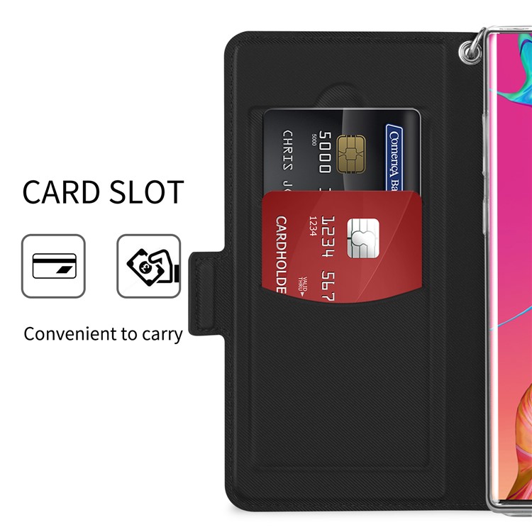 Estuche Para Teléfono Con Ranura Para Tarjeta Dual De Cuero Con Adsorción Magnética Con Soporte Para Samsung Galaxy Note 10 - Negro-6