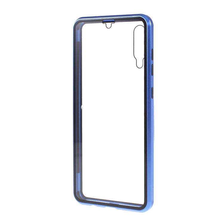 Detachable Metal Magnetic Frame + Glass Back Phone Case Protective Phone Shell for Samsung Galaxy A70 - Blue-2