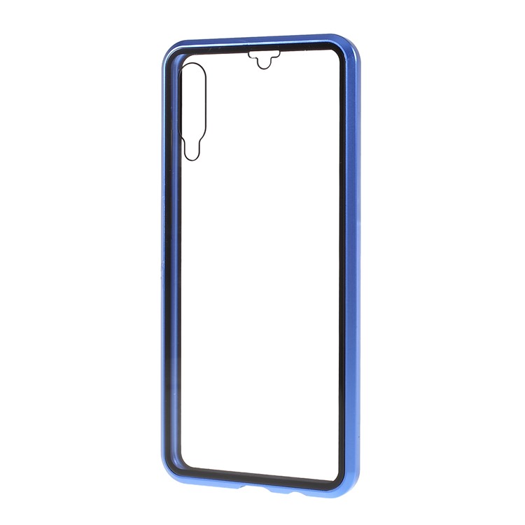 Detachable Metal Magnetic Frame + Glass Back Phone Case Protective Phone Shell for Samsung Galaxy A70 - Blue-3