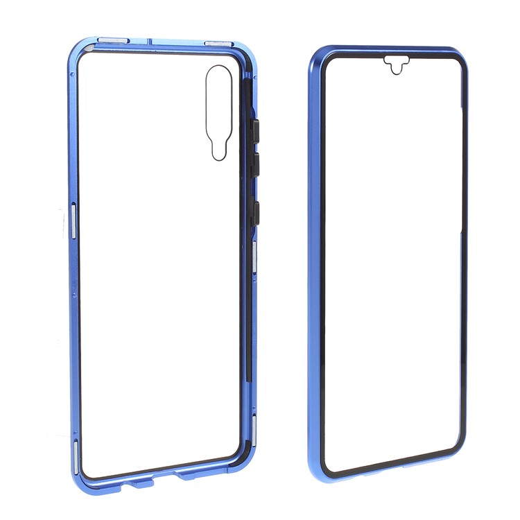 Detachable Metal Magnetic Frame + Glass Back Phone Case Protective Phone Shell for Samsung Galaxy A70 - Blue-5