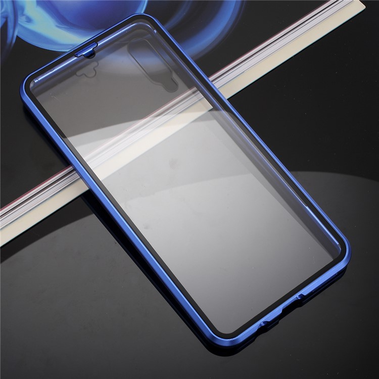 Detachable Metal Magnetic Frame + Glass Back Phone Case Protective Phone Shell for Samsung Galaxy A70 - Blue-6