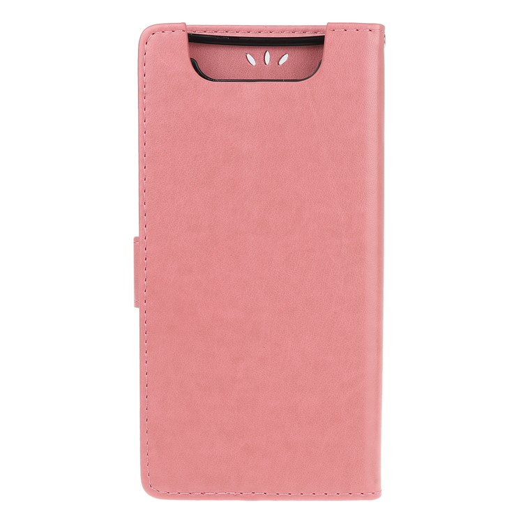 Imprint Butterfly Flowers Leather Wallet Case for Samsung Galaxy A80 / A90 - Pink-5