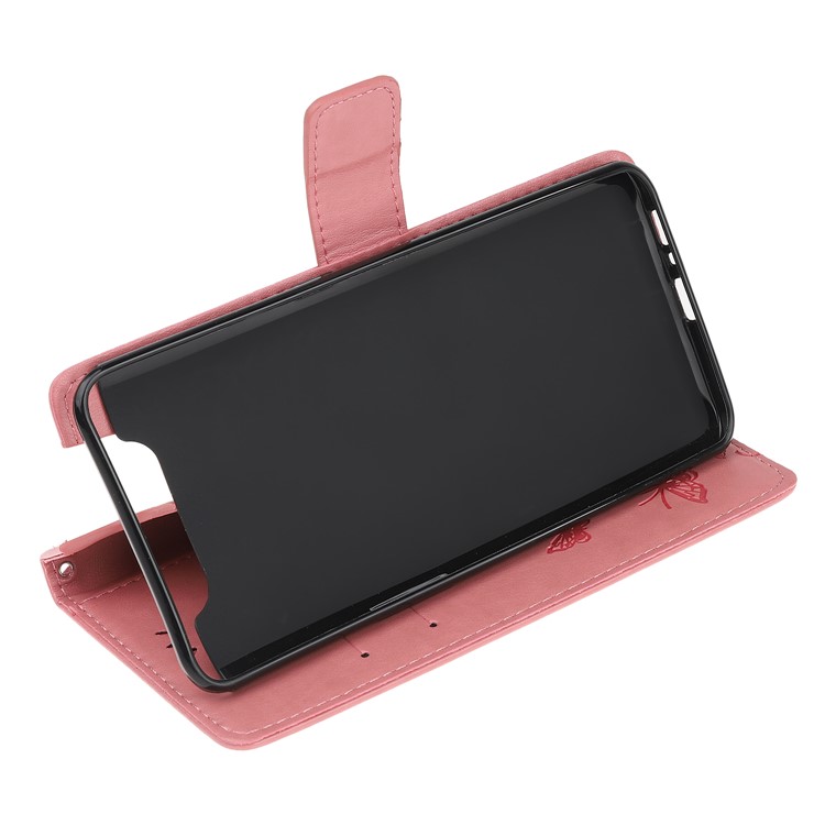 Imprint Butterfly Flowers Leather Wallet Case for Samsung Galaxy A80 / A90 - Pink-6