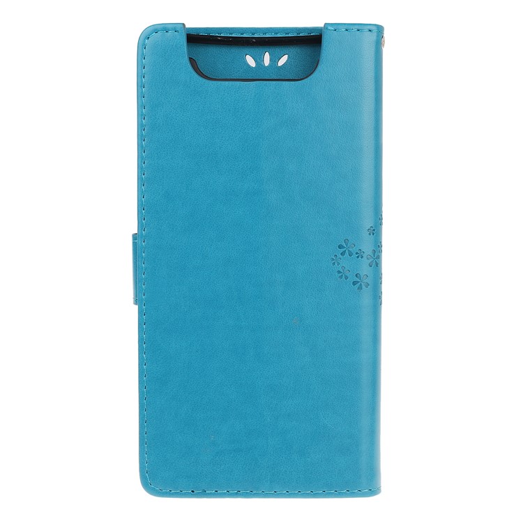 Caixa Da Carteira Da Coruja Da Árvore Da Impressão Para Samsung Galaxy A80 / A90 - Azul-4