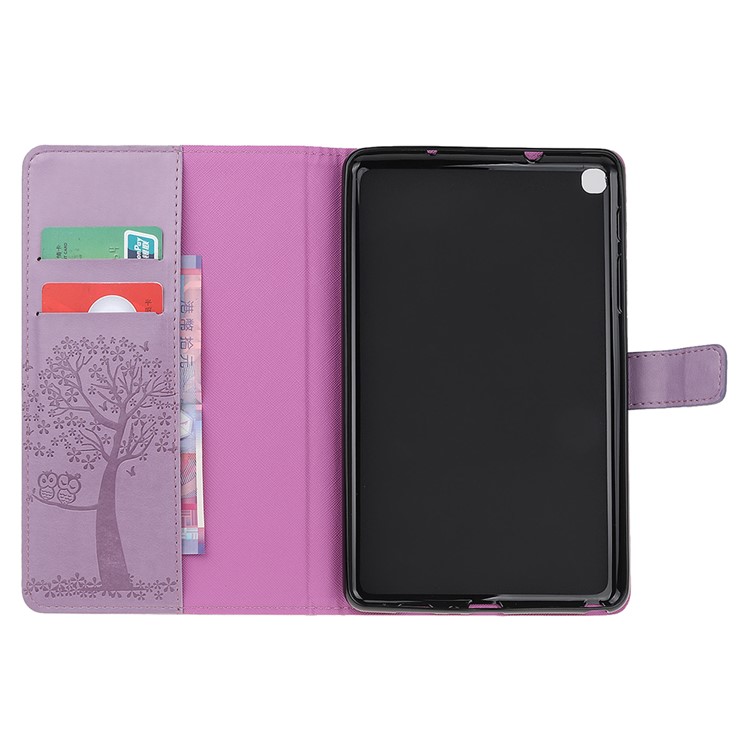 Imprint Tree and Owls Wallet Stand PU Leather Tablet Shell for Samsung Galaxy Tab A 8.0 (2019) with S Pen SM-P200 - Purple-7
