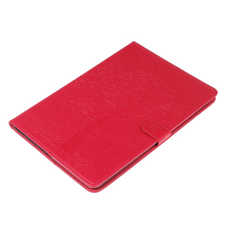 Imprint Tree and Owls Wallet Stand Flip Leather Protective Cover for Samsung Galaxy Tab A 10.5 (2018) T590 T595 - Red-3