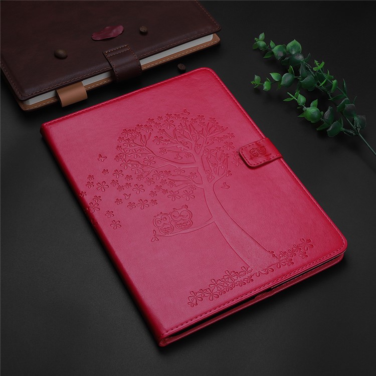 Imprint Tree and Owls Wallet Stand Flip Leather Protective Cover for Samsung Galaxy Tab A 10.5 (2018) T590 T595 - Red-4