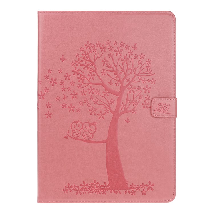 Pie De Imprenta Árbol Y Búhos Soporte De Billetera Funda Protectora De Cuero Con Tapa Para Samsung Galaxy Tab A 10.5 (2018) T590 T595 - Melon Rojo-2