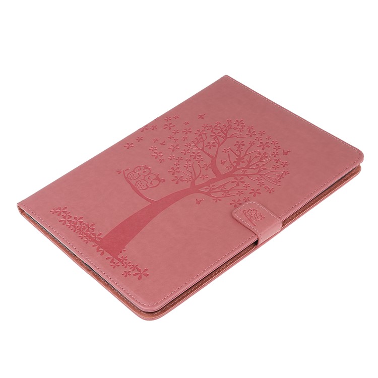 Pie De Imprenta Árbol Y Búhos Soporte De Billetera Funda Protectora De Cuero Con Tapa Para Samsung Galaxy Tab A 10.5 (2018) T590 T595 - Melon Rojo-3