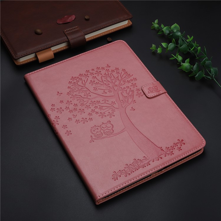 Pie De Imprenta Árbol Y Búhos Soporte De Billetera Funda Protectora De Cuero Con Tapa Para Samsung Galaxy Tab A 10.5 (2018) T590 T595 - Melon Rojo-8