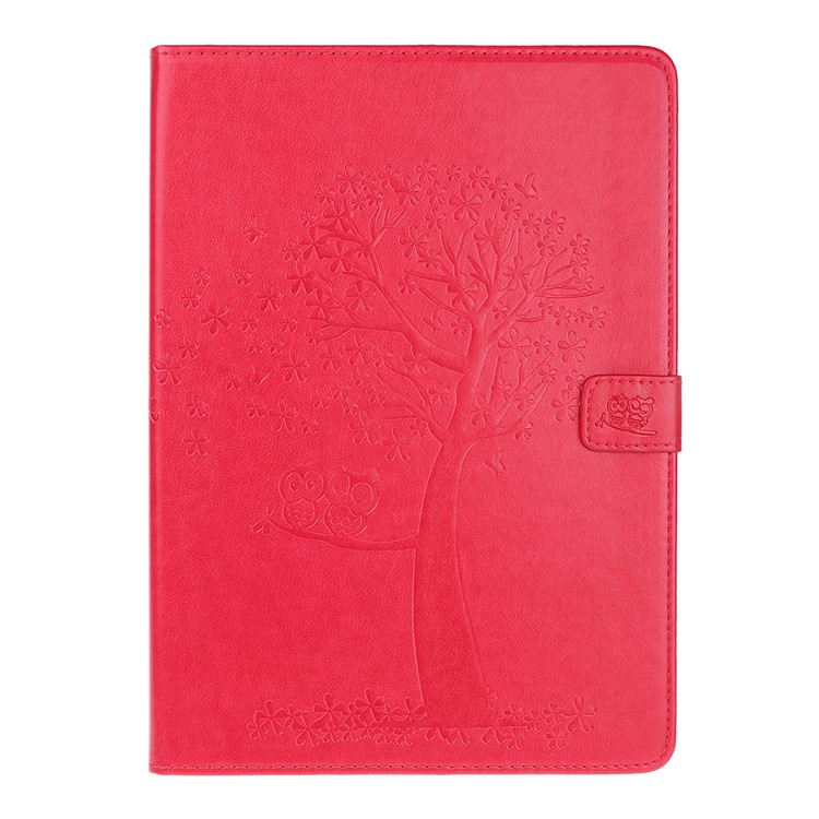 Imprint Tree and Owls PU Leather Wallet Stand Tablet Casing for Samsung Galaxy Tab S5e SM-T720 - Red-2