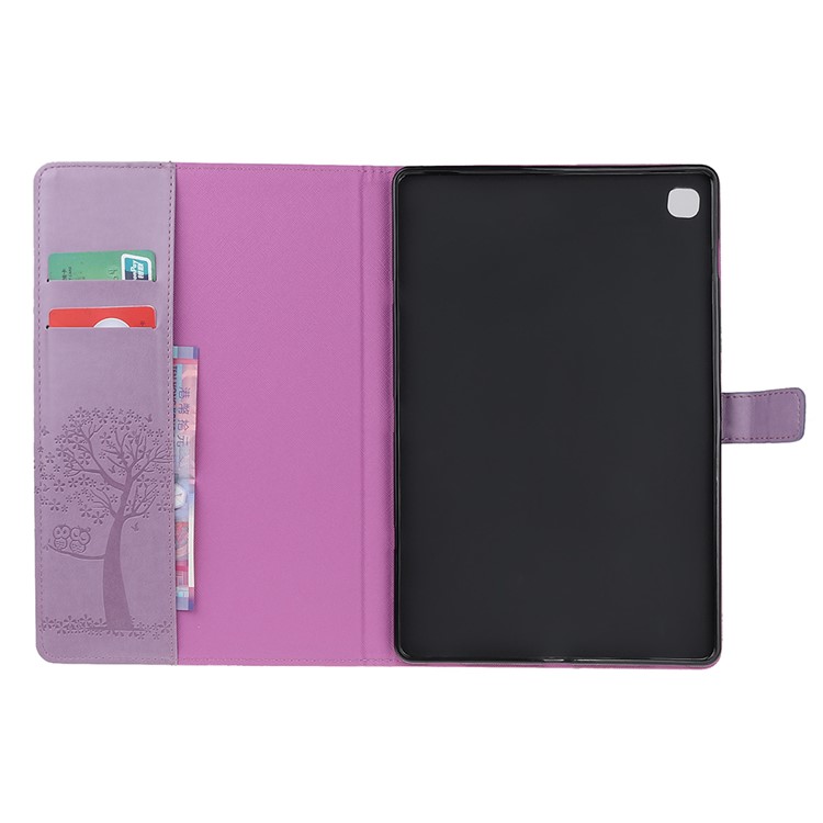 Imprint Tree and Owls PU Leather Wallet Stand Tablet Casing for Samsung Galaxy Tab S5e SM-T720 - Purple-7