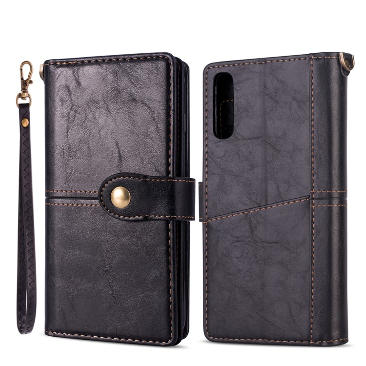 Vintage Style Leather Mobile Protective Phone Case with Wallet Stand for Samsung Galaxy A50 - Black-2