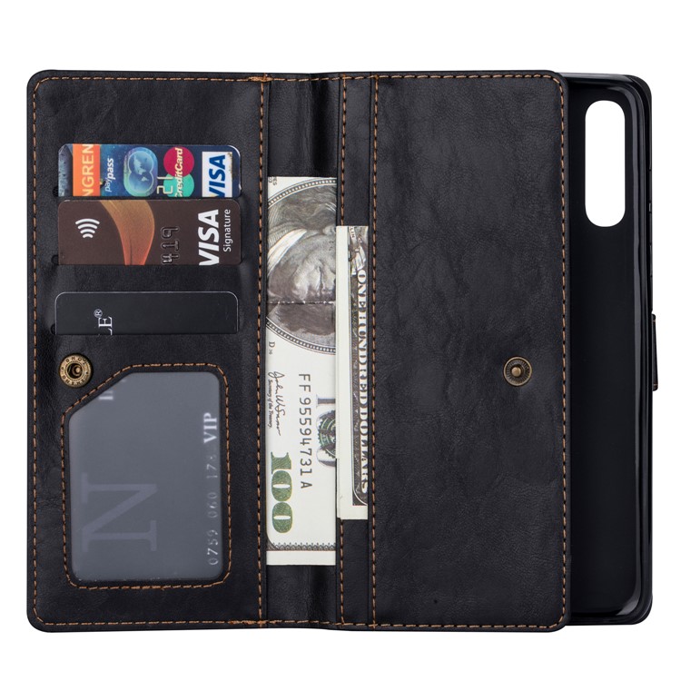 Vintage Style Leather Mobile Protective Phone Case with Wallet Stand for Samsung Galaxy A50 - Black-8